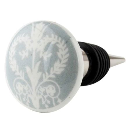 Grey Floral FlaCeramic Wine Bottle Stopper